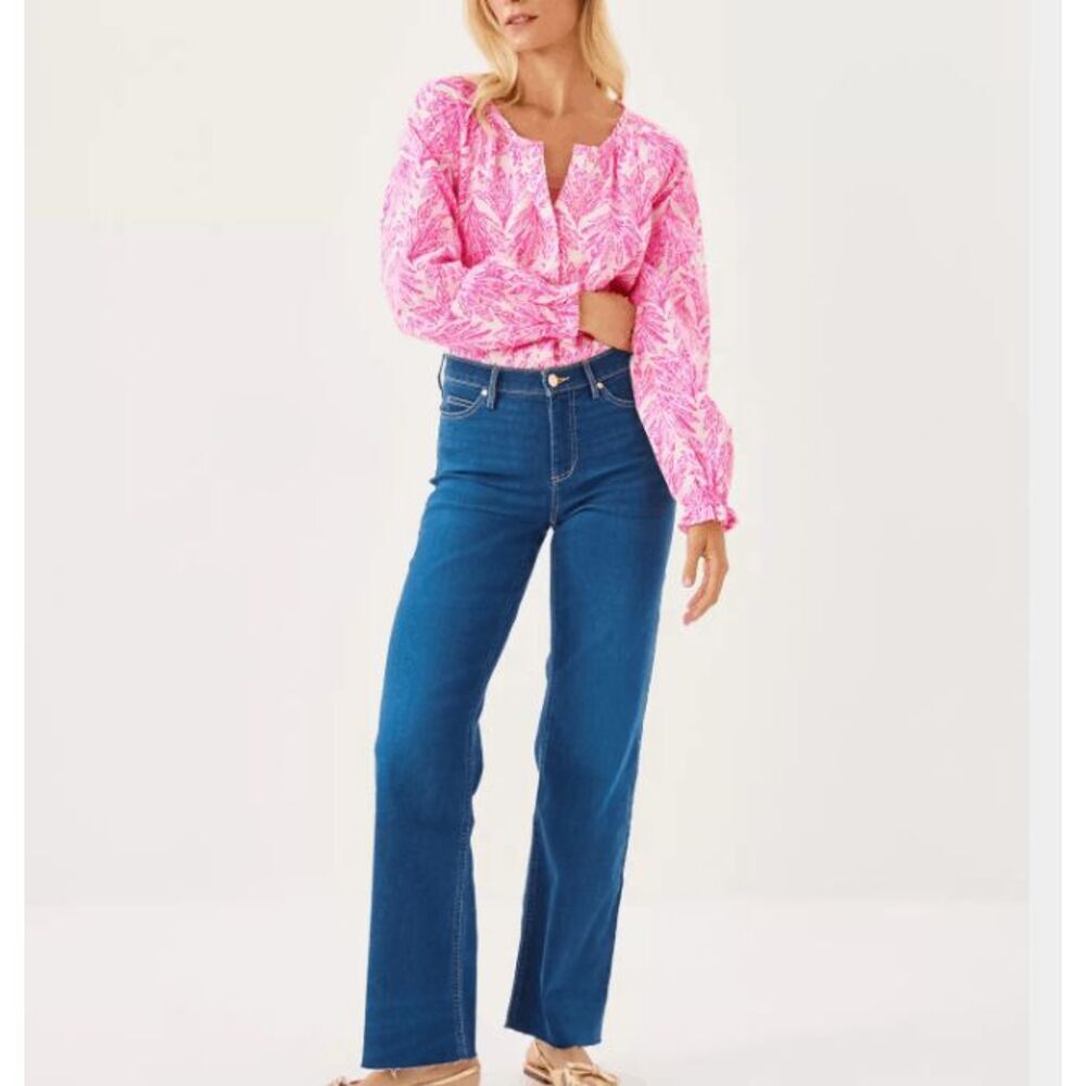 NWT Lilly Pulitzer 33" Aniston High Rise Straight Leg Jean- Medium Wash- Size 10